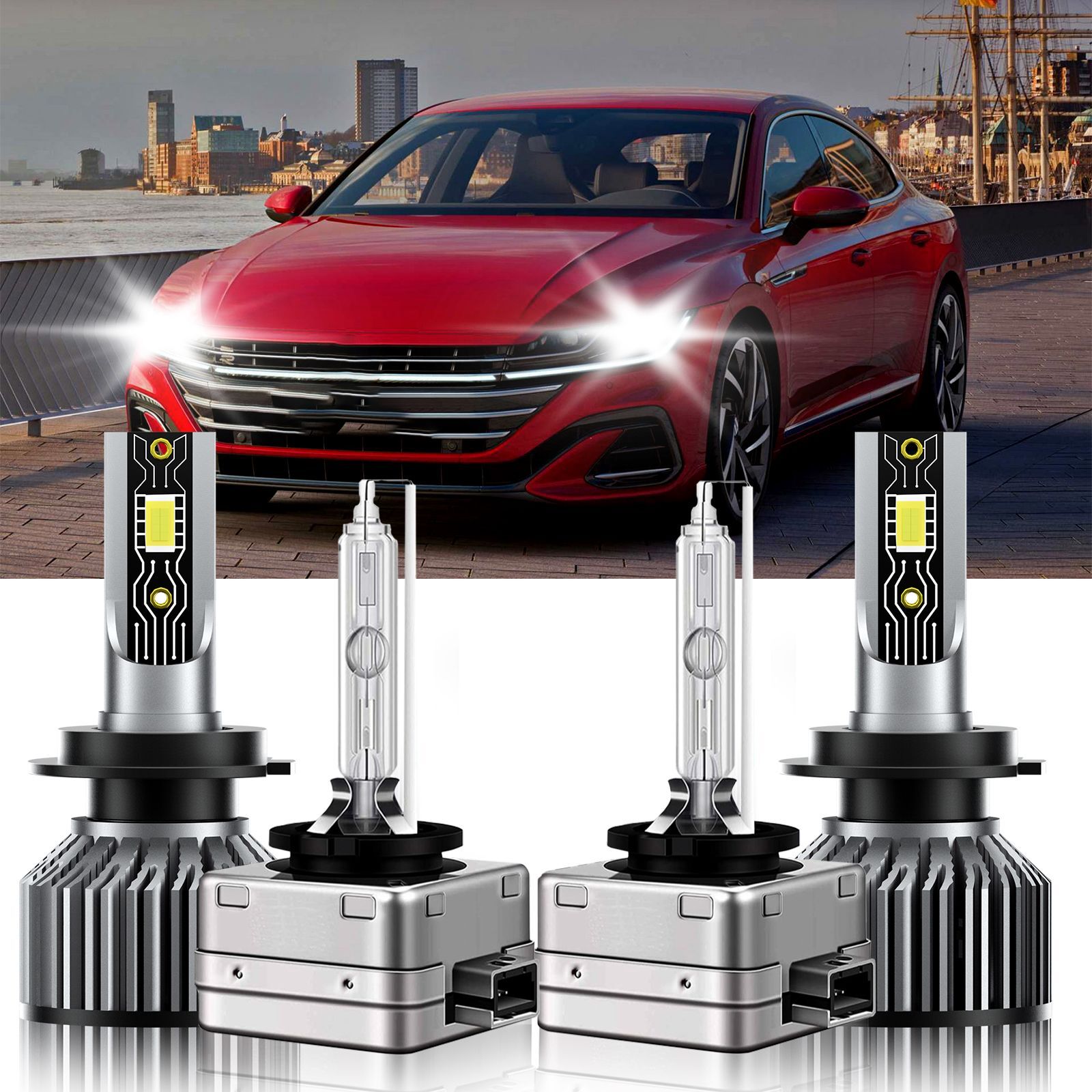 For CC 2009-2012 LED HID Headlight High Low Beam Bulbs 6500K H7+D1S Combo Kit