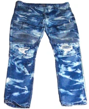 Smoke Rise Craft W/ Pride Jeans Men's SZ 42x32 Moto Blue Distressed Faded Demin