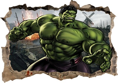 Marvel Hulk Rear View Marvel Avengers Super Heros Hulk 3d Smashed Wall View Sticker Poster ...