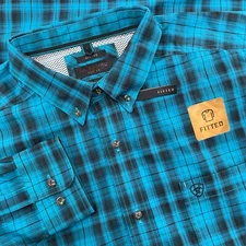 Ariat Pro Series Shirt Men XL Blue Plaid Fitted Western Button Down Long Sleeve