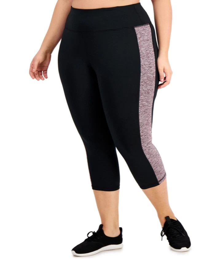 ID IDEOLOGY Plus Size Colorblocked Capri Leggings 100066518WN Black 1X,2X,3X  NWT