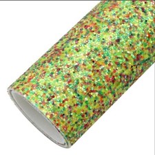 Yellow Rainbow Chunky Glitter Iridescent FAUX LEATHER ROLL 12" x 55" 1263485