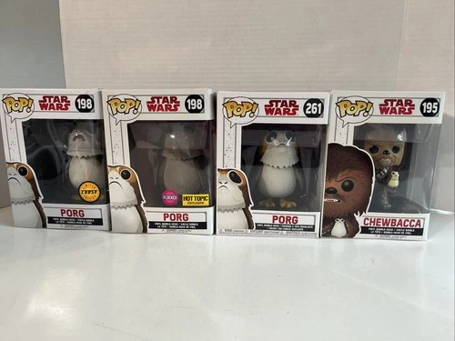 Funko Pop Porg Star Wars Chewbacca & Porg Retired Flocked Chase Lot Of 4