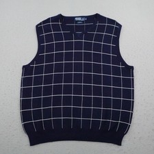 Vintage Polo Ralph Lauren Sweater Vest Mens XL Blue Plaid V Neck Silk Blend 90s
