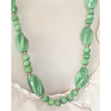 Vintage Green Nephrite Jade Carved Beaded Necklace 32"