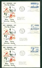 CANADA SEL OF 16 MOSTLY H&E PRIVATE CACHET FDC TO USA