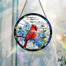 Cardinal Glass Suncatcher, Mom Memorial Gift, Forget Me Not Window Hanging