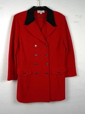 ST JOHN RED GOLD BUTTONS JACKET KNIT WOMEN SZ 14
