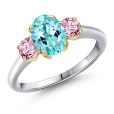 925 Silver and 10K Yellow Gold Blue Apatite and Pink Lab Grown Diamond