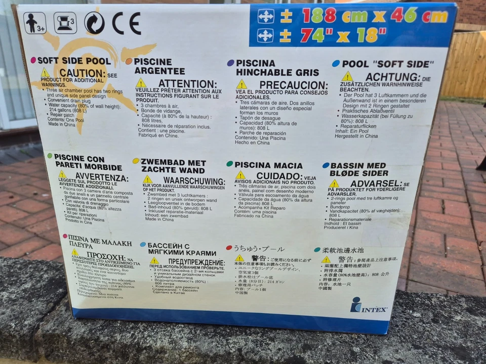 Intex Soft Side Inflatable Pool – 188cm x 46cm – 214 Gallon Capacity – New - Image 2 of 2