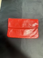 Vintage Red Genuine Leather Clutch Bag Fold Over Retro Purse Fits All Phones EUC