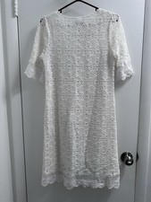 Sara Campbell White Crochet Sheath Dress Size Large Bell Short Sleeve Floral