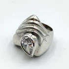 Vintage Sterling Silver 925 Clear CZ Modernist MCM Statement Ring Sz 6.75