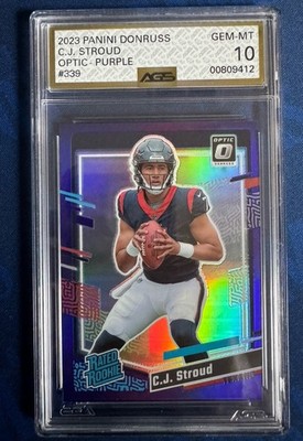 CJ Stroud Rookie Purple /50 2023 Donruss Optic Preview #339 AGS 10 Gem Mint