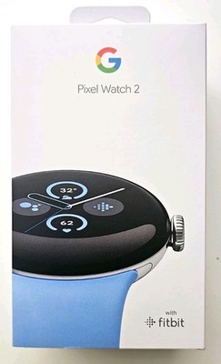 Google Pixel Watch 2 41 mm Smartwatch silber, blaues Silikonarmband, versiegelt