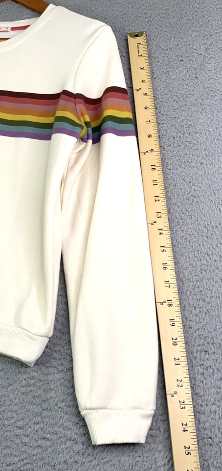 Marine Layer Sweatshirt Womens Size XSmall Anytime Rainbow Cream Chest Stripe - Image 3 of 4