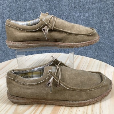 Hey Dude Shoes Mens 10.5 Casual Comfort Moc Toe Sneakers Brown Fabric Flats