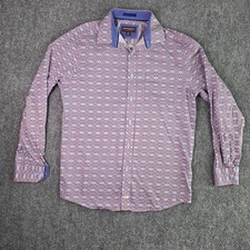 Johnston  Murphy Button-Up Long Sleeve Shirt Mens Geo Print Classic - Medium