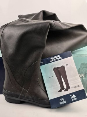 Magellan Outdoors Black Rubber Waterproof Hip Boots Fishing Waders US Size 10