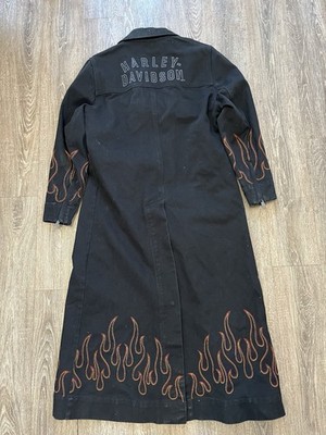 Harley Davidson Split Tail Riding Trench Coat Denim Canvas Cotton