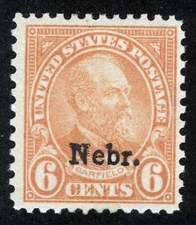 US Sc 675 Red Orange 6¢ 1929 Nebr Ovrprnt Original Gum Light Hinged