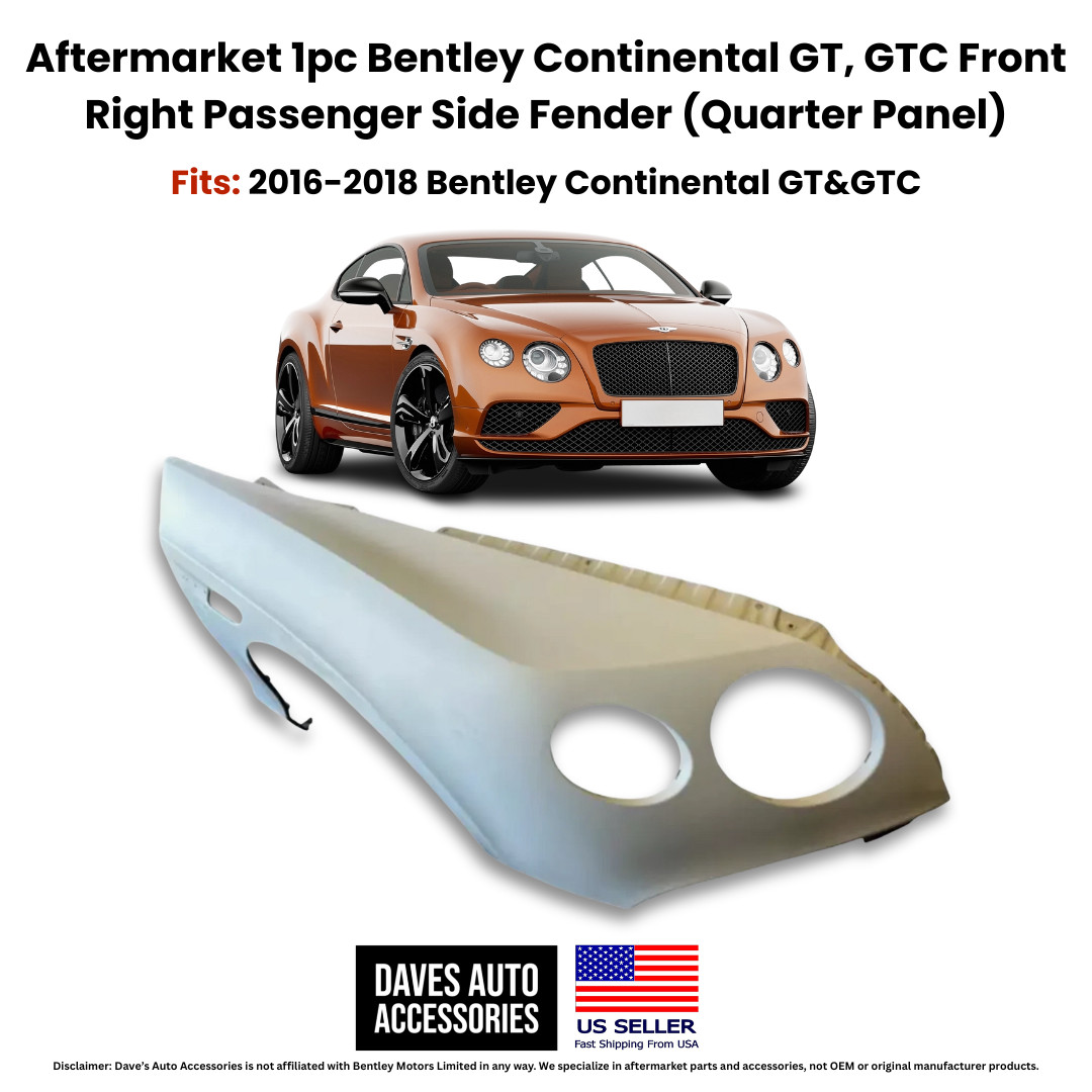 2016-2018 Bentley GT GTC Passenger Side Carbon Fiber Fender Replacement 1PC