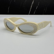 NEW VALENTINO VLS-178E IVORY WITH CRYSTAL SILVER OVAL SUNGLASSES VALENTINO