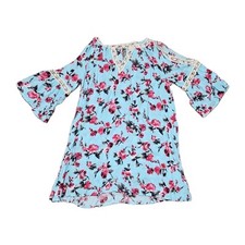 Umgee Bohemian Cold Shoulder Floral Dress Women’s Medium Keyhole Neck Cut Out 