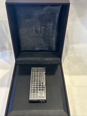 Alfred Dunhill Rollagas Swiss Silver Grid Butane Lighter w/ Box Tested Works