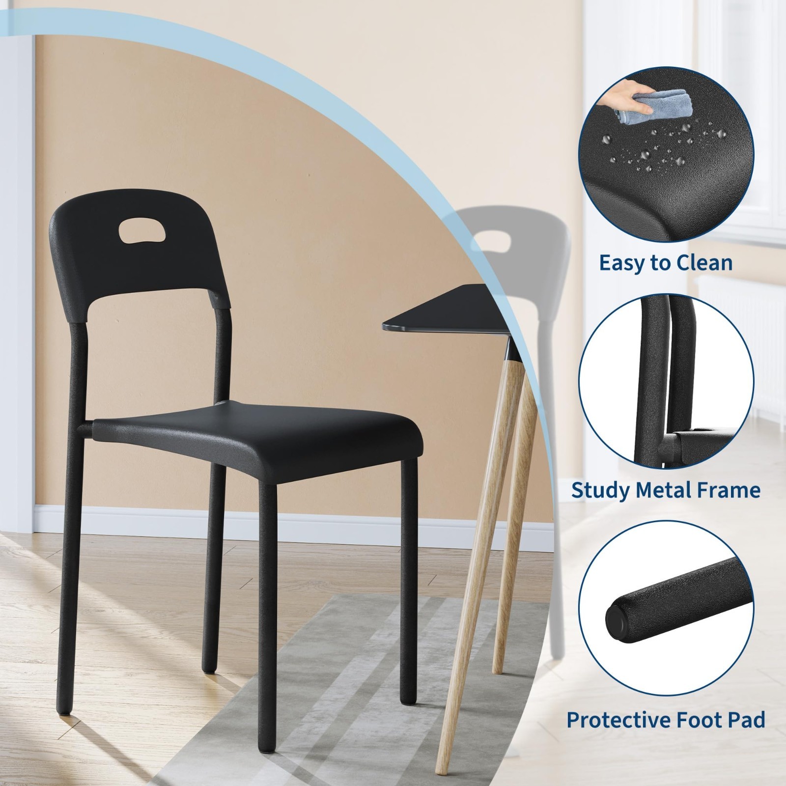 Stackable Modern Plastic Dining Chairs w/ Metal Legs Waterproof For Kitchen