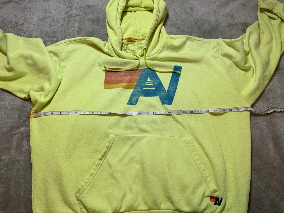 Sudadera con Capucha Pullover Aviator Nation Talla XL Amarillo Neón De Gran Tamaño Retro Foto 4 de 4