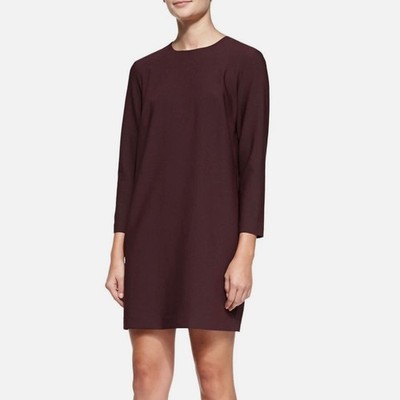 Theory Kula W Trinity 2 Burgundy Long Sleeve Shift Dress 4