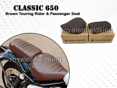 GENUINE ROYAL ENFIELD CLASSIC 650 Signature Front & Rear Seat Brown - Image 1 of 4