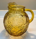 Vintage Anchor Hocking Lido Milano Crinkle Amber Honey Amber Ball Glass Pitcher