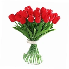  30Pcs Tulips Real Touch Artificial Flowers Fake Tulips Arrangement Bouquet Red