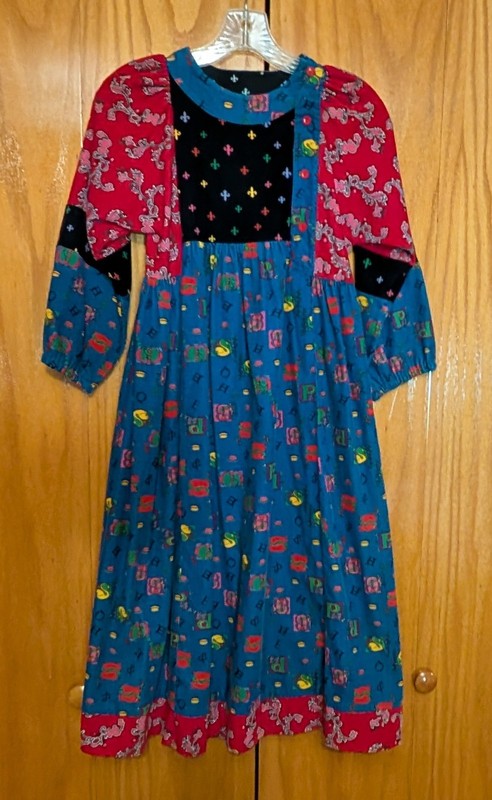 Mousefeathers Fine Corduroy Block Alphabet Fall Winter Dress Size 14 Red Blue