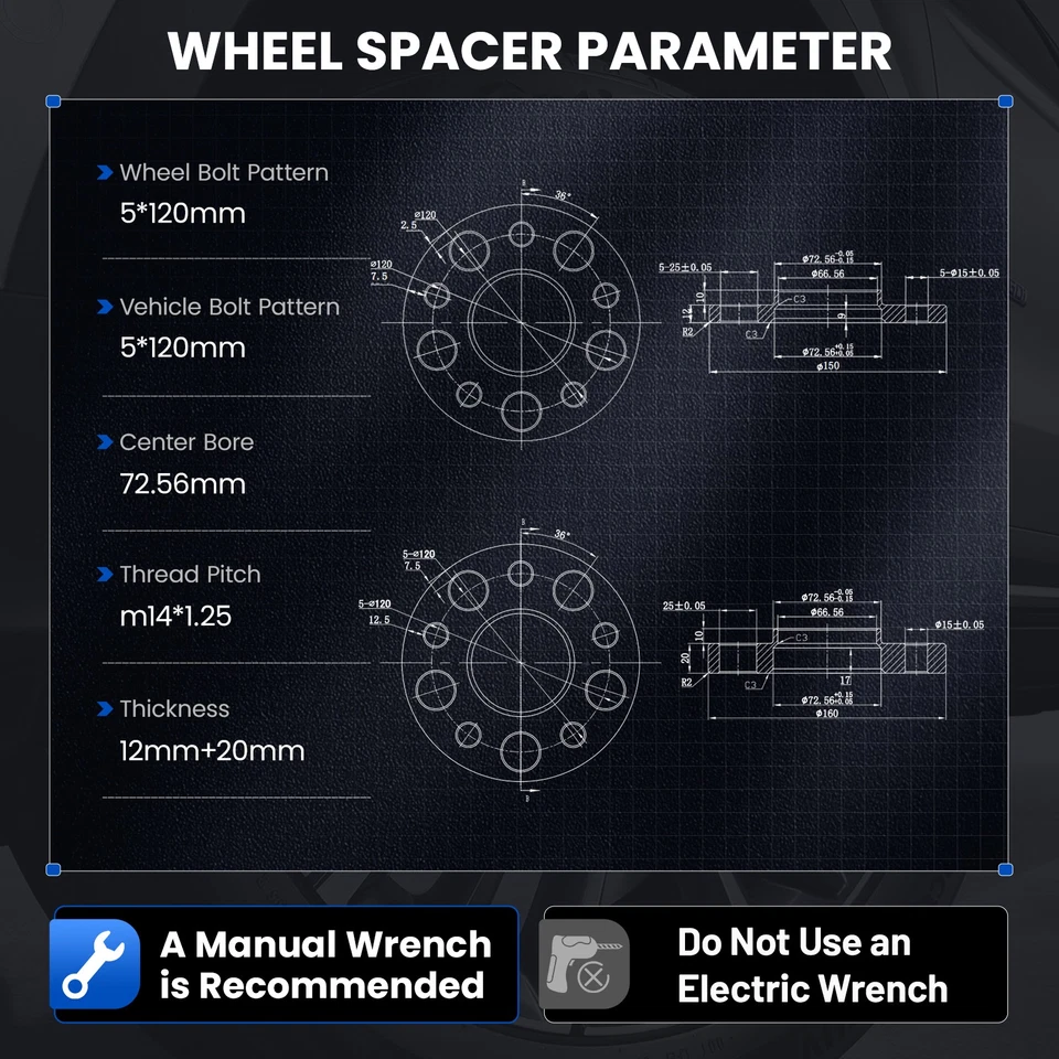 2PCS 12mm & 2PCS 20mm 5x120 Hubcentric Wheel Spacers For 2008-2014 BMW 750i Foto 2 de 4