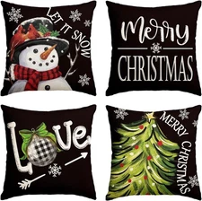 Set of 4 Christmas Throw Pillow Covers 18x18" | Snowman & Holiday Decor