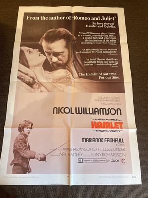 Hamlet 1969 Original 1 sheet poster 27x41 Anthony Hopkins Marianne Faithfull
