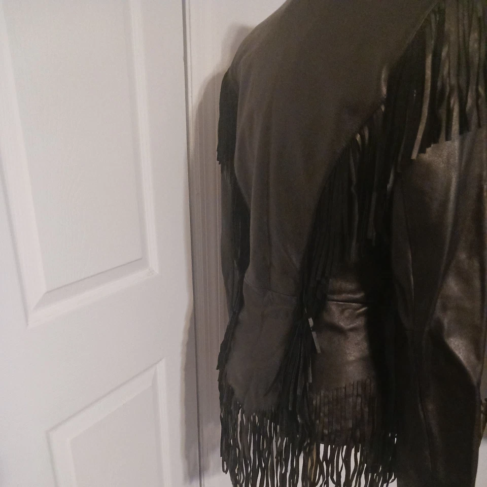 VTG Cripple Creek Fringe Lamb Nappa Blk W Women's Jacket Size S With Tassels PS - Image 3 of 4