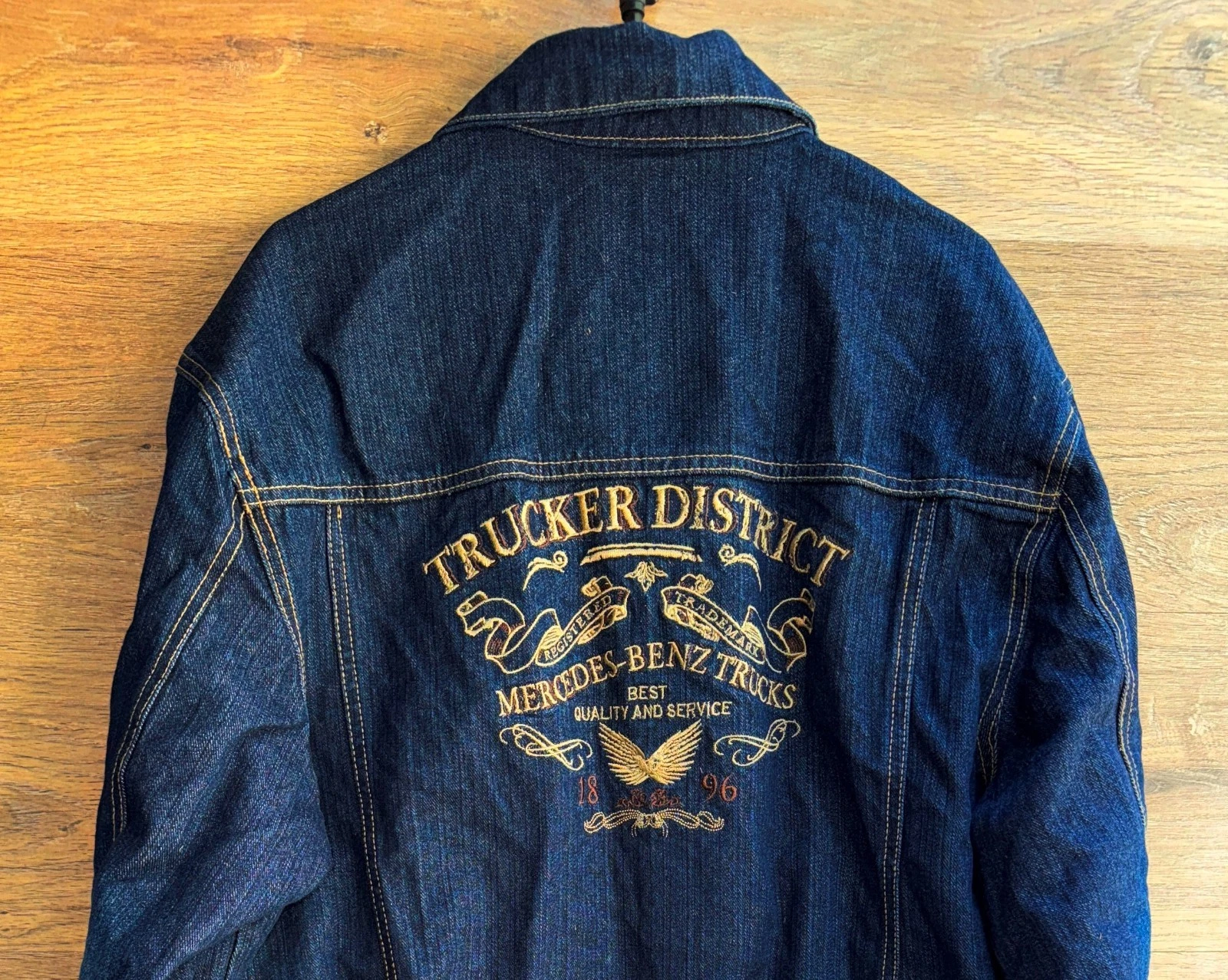 MERCEDES BENZ TRUCKER DISTRICT TRUCK DENIM JACKET EMBROIDERED SIZE L image 5