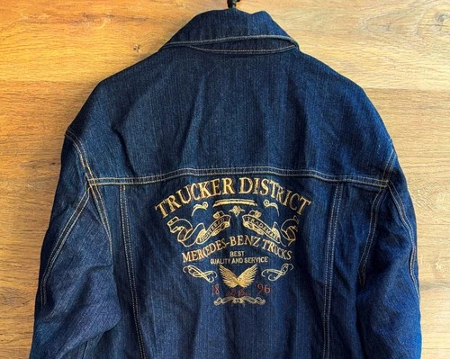 MERCEDES BENZ TRUCKER DISTRICT TRUCK DENIM JACKET EMBROIDERED SIZE L image 5
