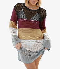 NWOT Boho Tunic Crochet Long Sleeve Bikini Swimsuit Crew Neck Cover Up XL