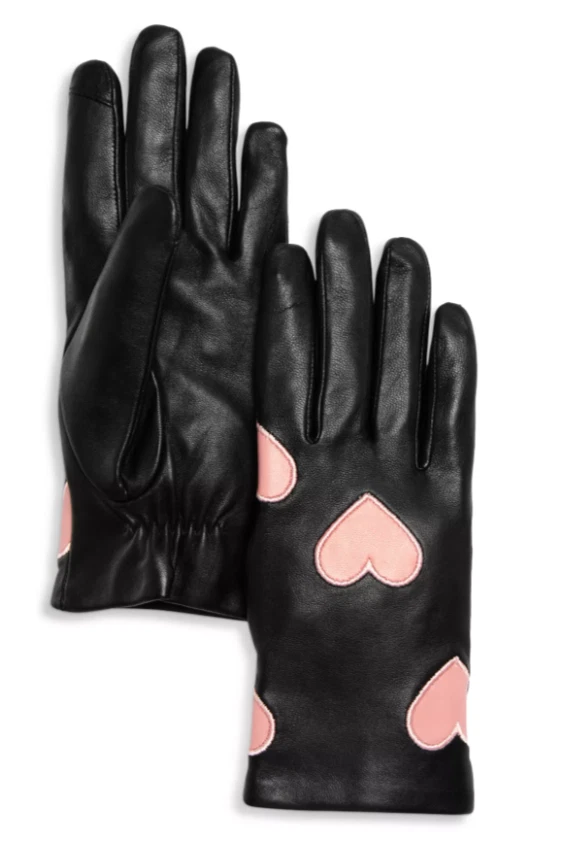 Aqua women's Heart monogram Tech Touch Leather Gloves - Small - Black / Pink