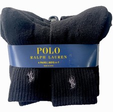 Polo Ralph Lauren Socks BOYS Crew Black Sz Shoe Sz 10-13 Sock Sz 4-7 School Prep