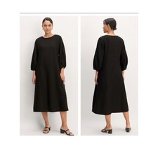 Everlane The Linen A-Line Midi Balloon Sleeve Modest Dress Black Size 10
