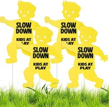 4 Pack Slow Down Kids at Play Signs Street Safety Sign 16 x 12 Inches Plastic...