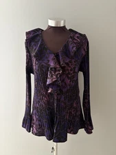 Y2K East 5th Top Sz 1X Purple Paisley Fairy Whimsigoth Crinkle Ruffle Collar