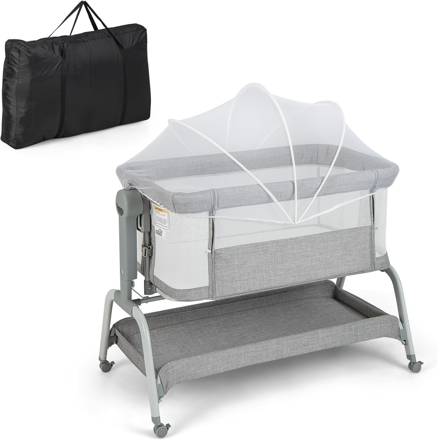 4in1 Baby Bedside Crib Adjustable Rocking Bassinet with Mattress & Storage
