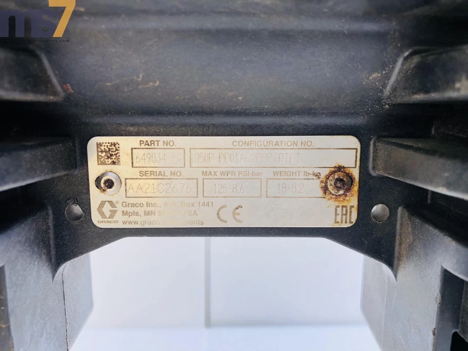 GRACO HUSKY 1050 POLYPROPYLENE PP 1" AIR DOUBLE DIAPHRAGM/ TRANSFER PUMP #649034 - Image 3 of 4